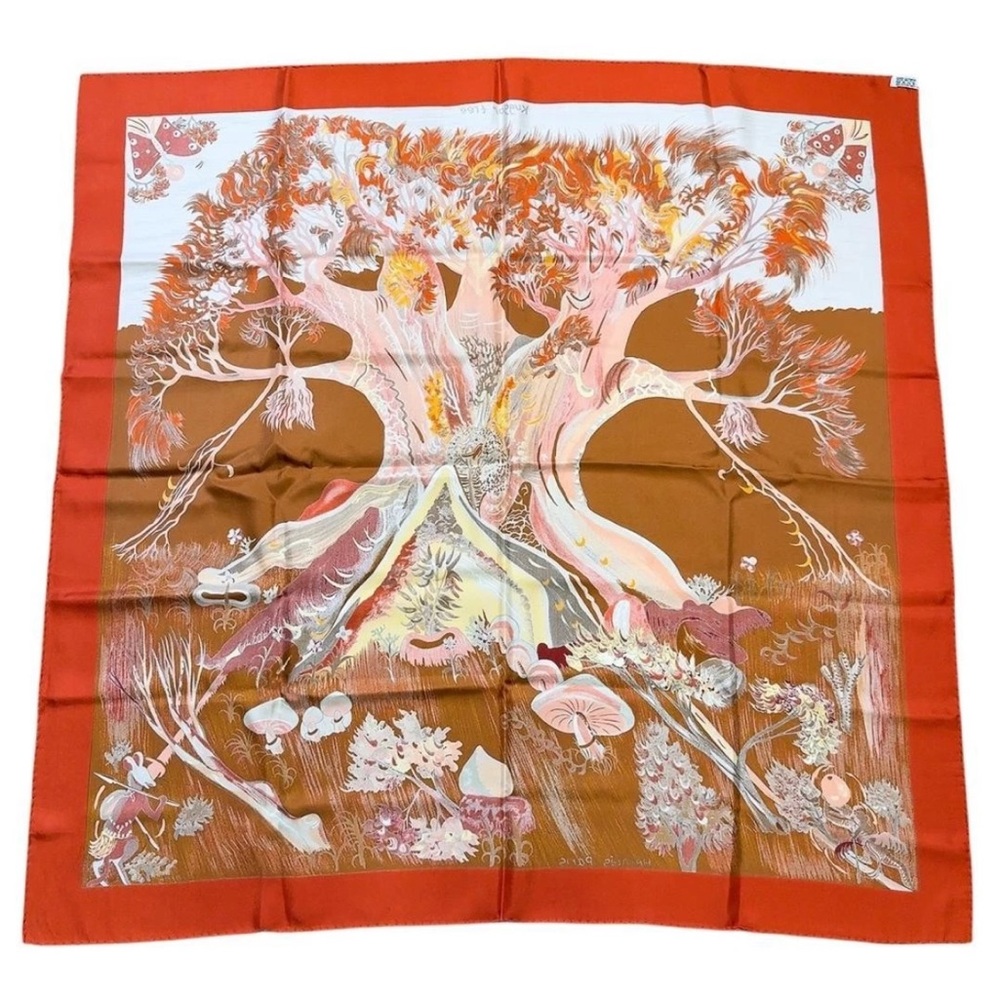 Hermes Orange and Brown Tree Motif Scarf
